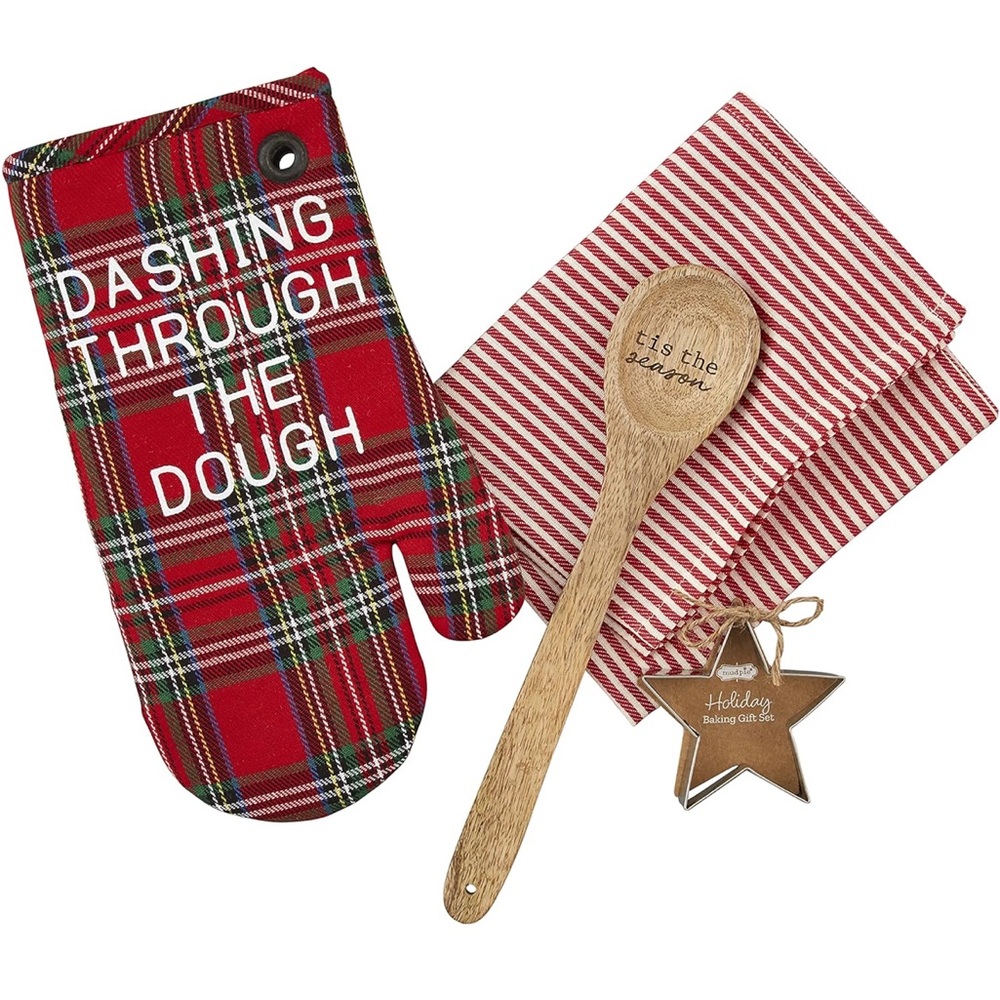 NEW! Mud Pie Red Plaid Oven Mitt and Kitchen Set NWT